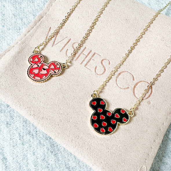 Black Mickey Hearts Necklace
