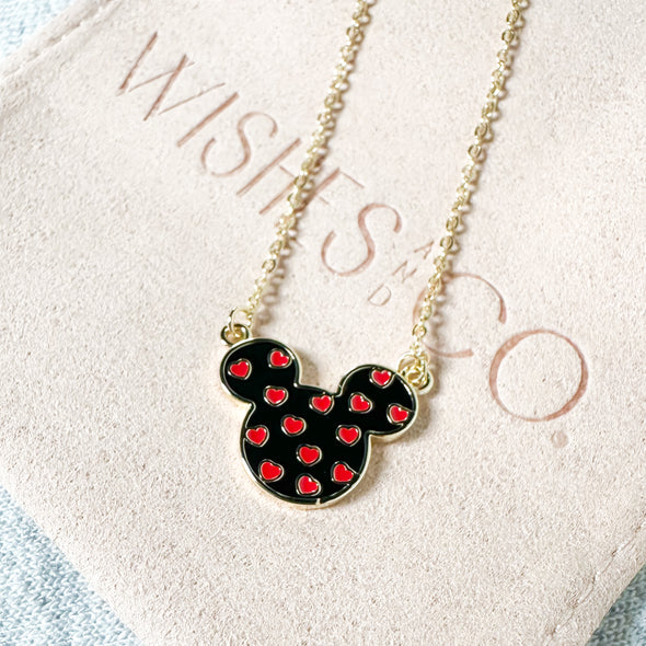 Black Mickey Hearts Necklace